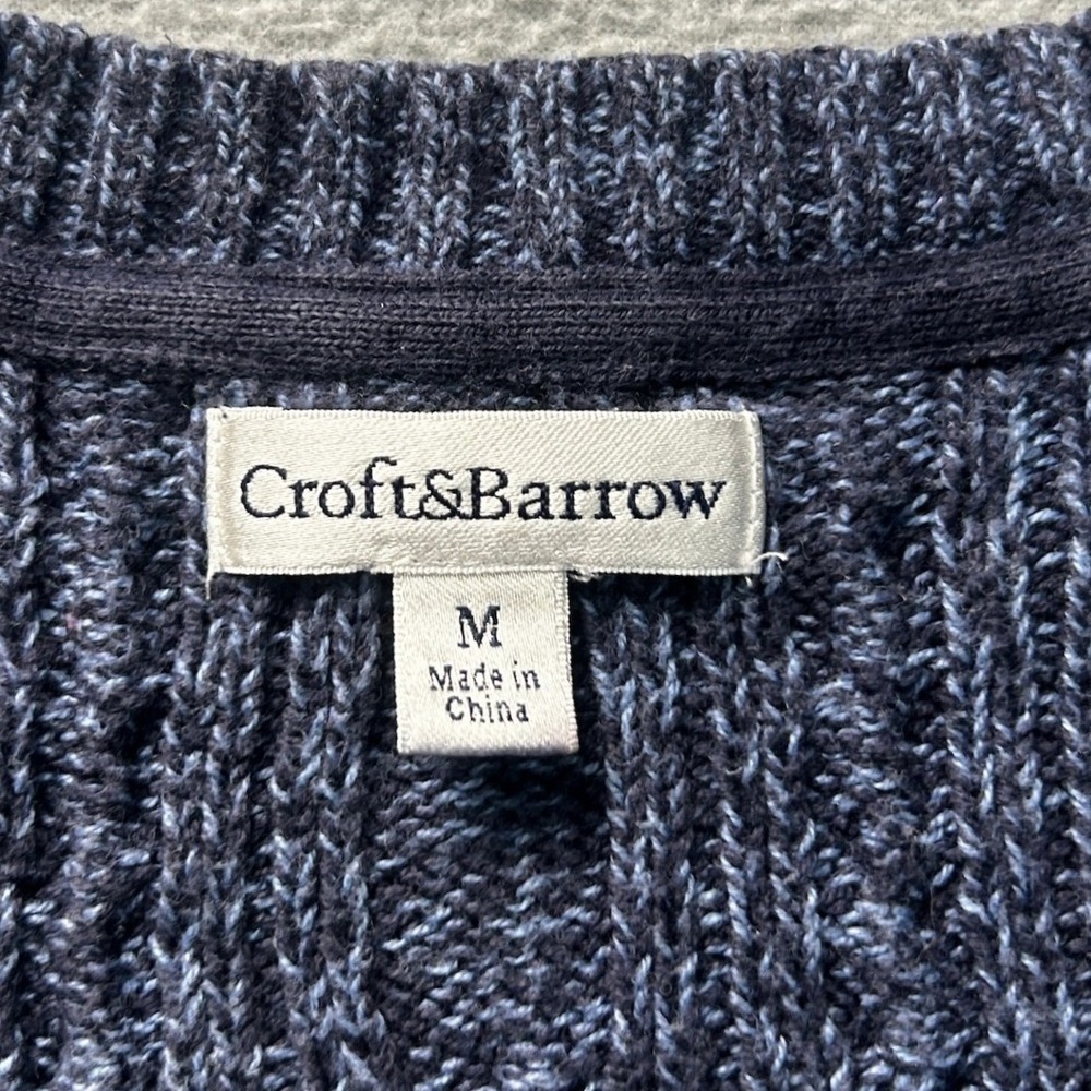 Cable Knit Sweater Womens Medium Blue V Neck Long Sleeve Pullover Croft & Barrow - Picture 3 of 7